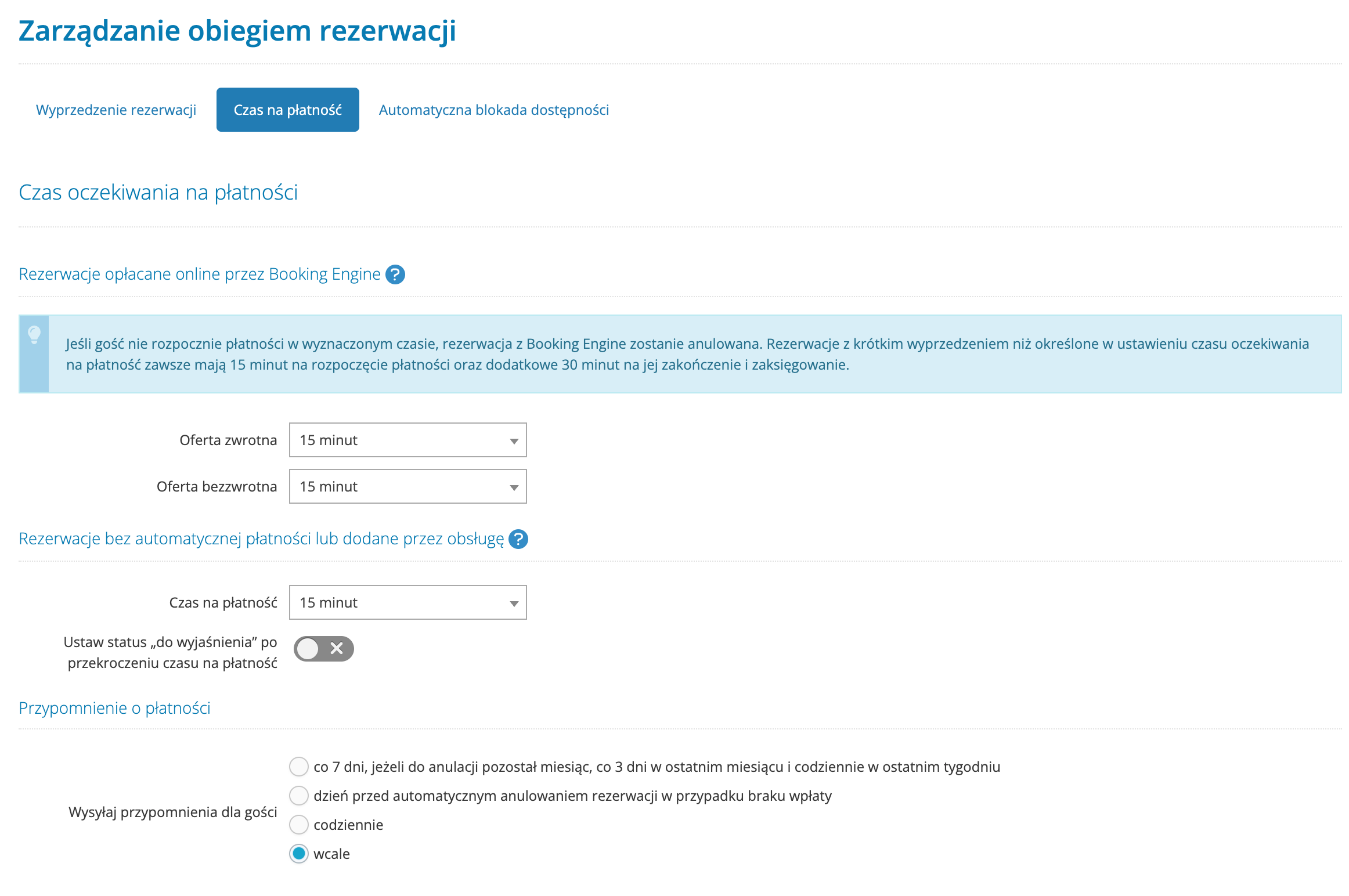 Konfiguracja czasu na opłacenie rezerwacji w IdoBooking