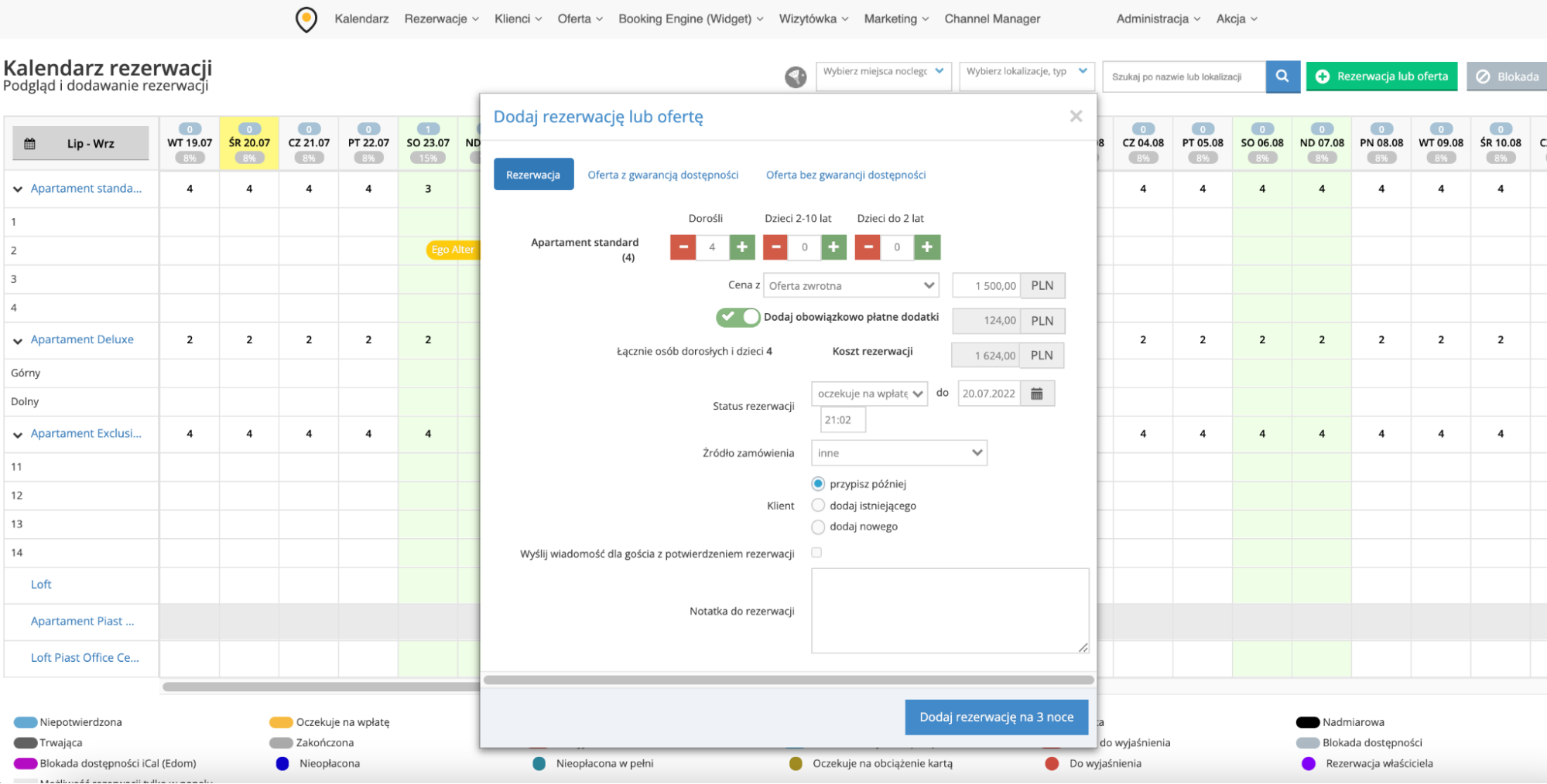 dodawanie rezerwacji