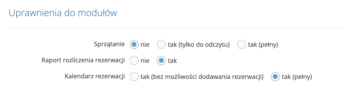 Uprawnienia do modułów