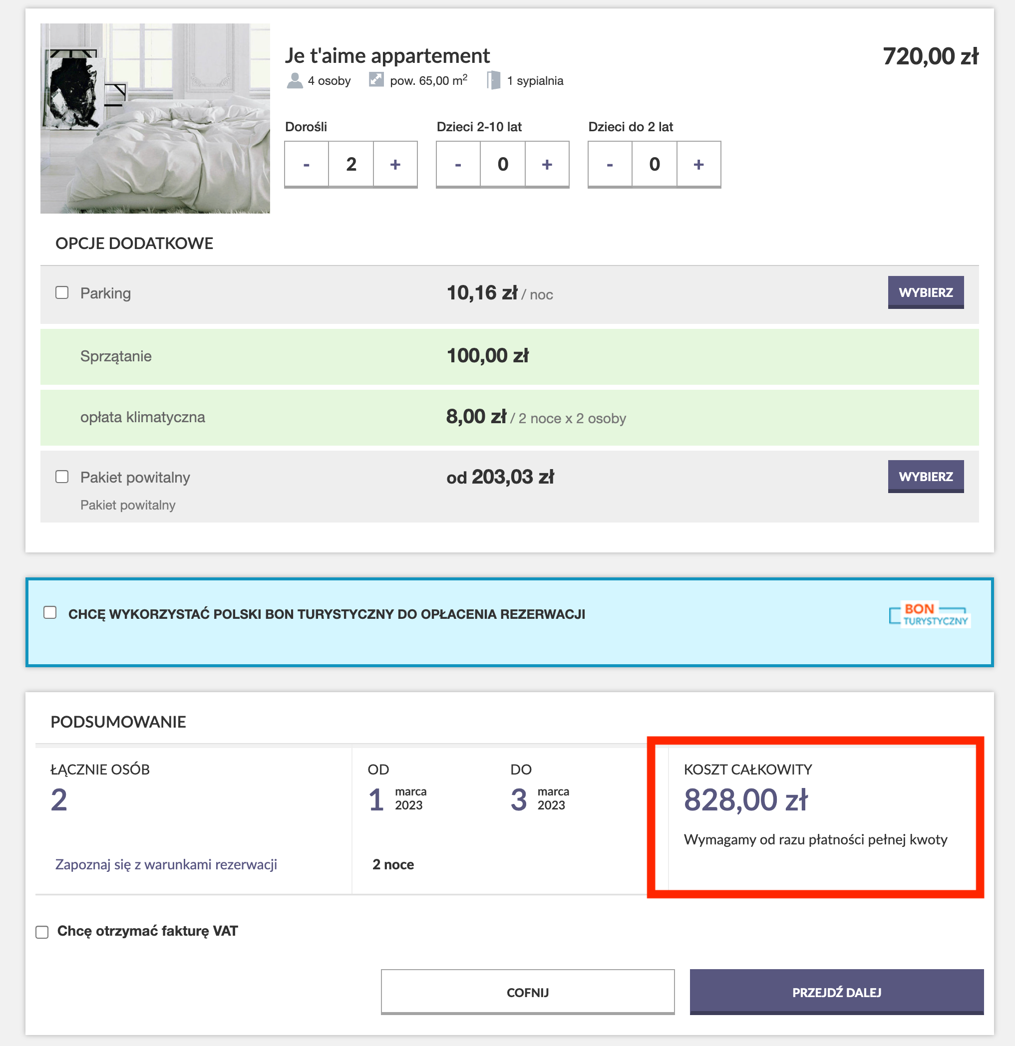 Pokazanie całości ceny w booking engine - Pokazanie całości ceny w booking engine