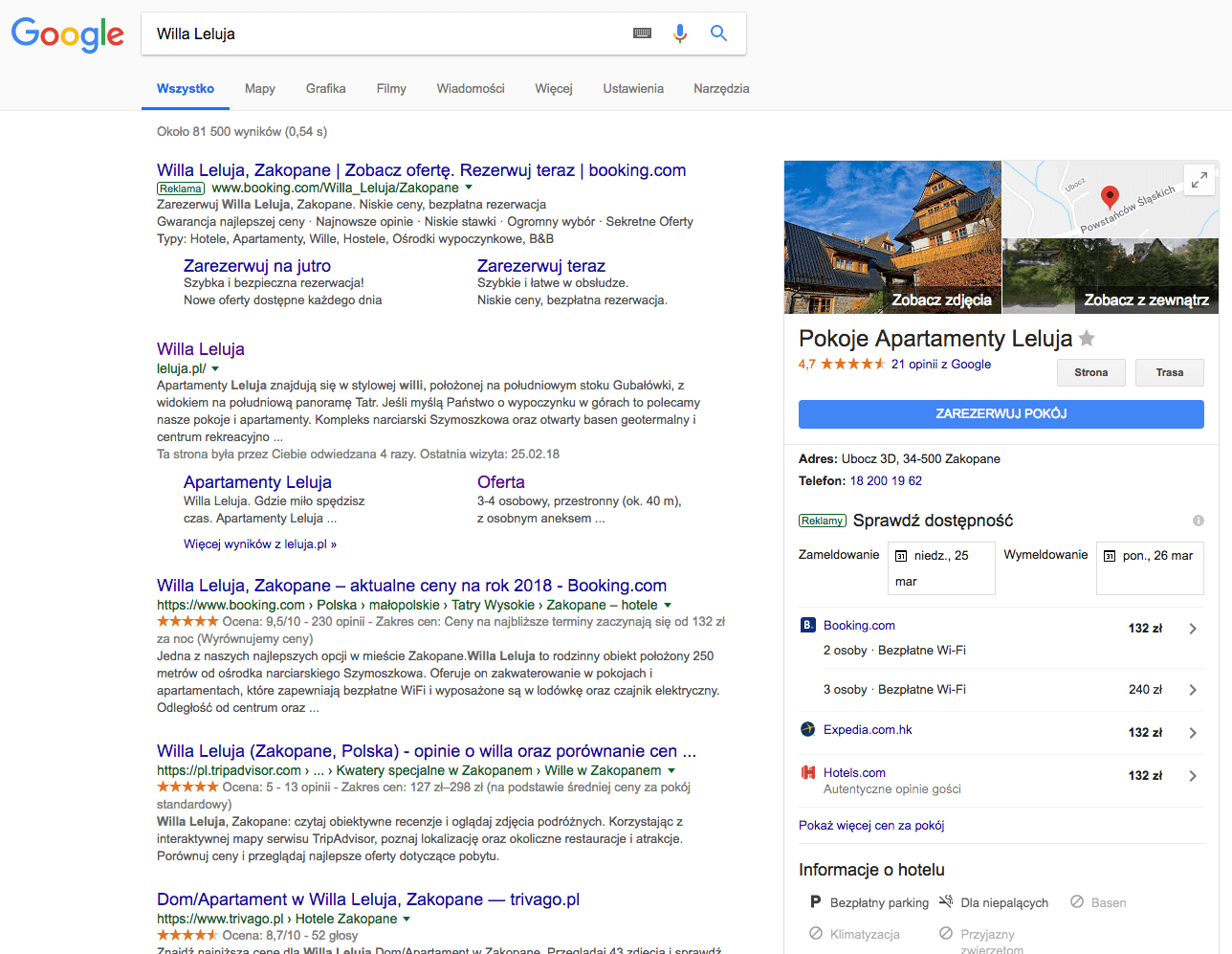 Strona internetowa Willa Leluja w OTA