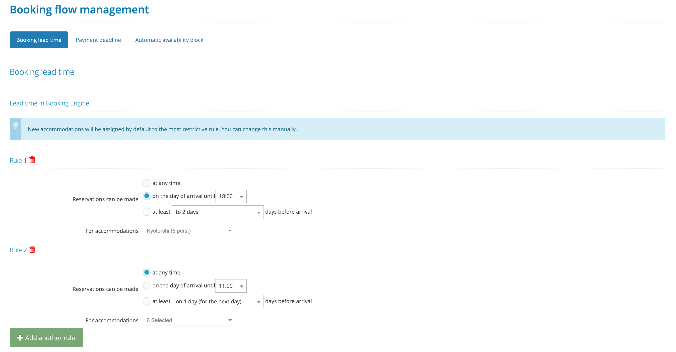 Booking lead time in IdoBooking